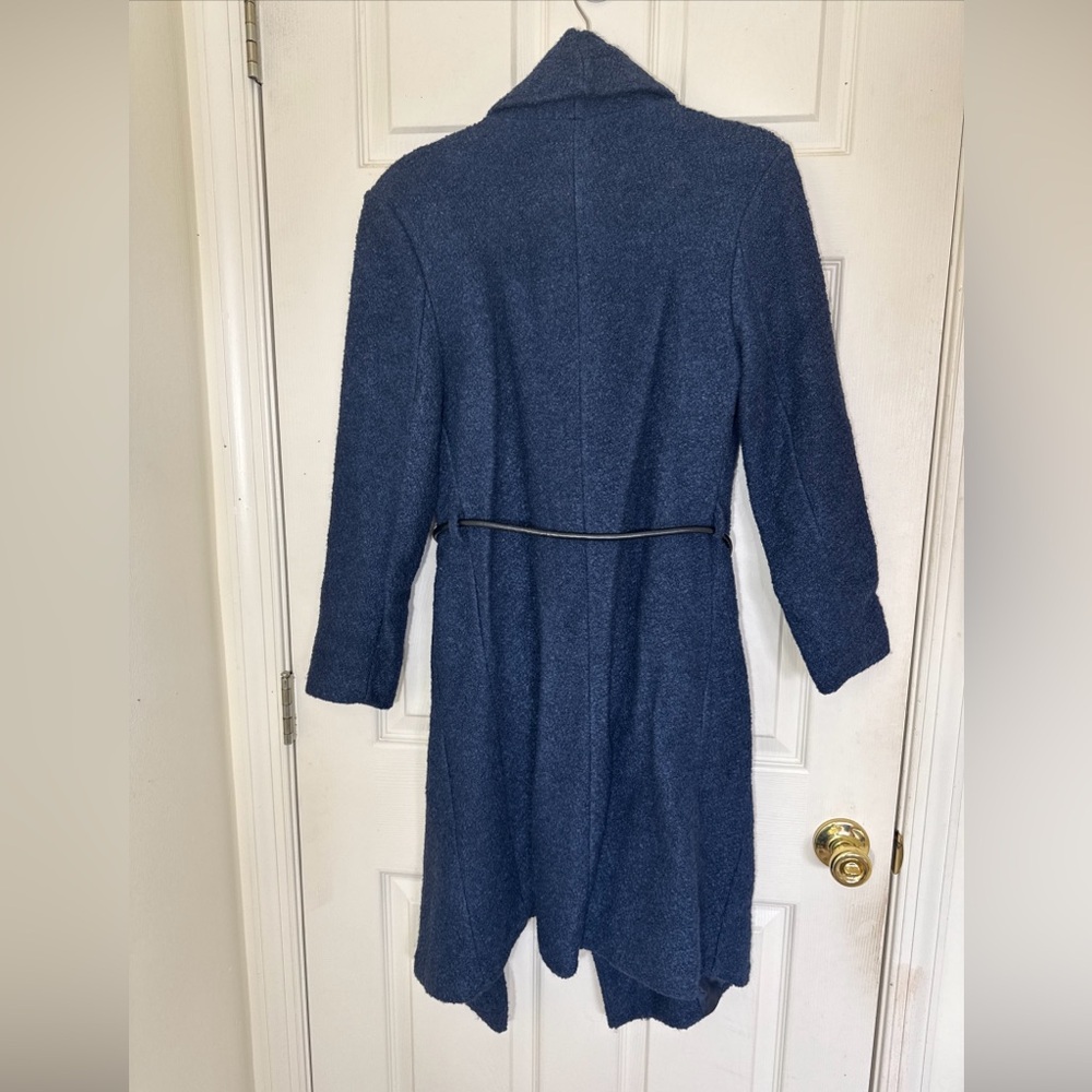 NWOT Women’s Lana Wool Blend Blue Robe Size Small With Leather Belt & Pockets - Picture 7 of 9